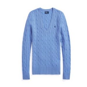 Ralph Lauren Light Blue Cable-Knit V-Neck Sweater